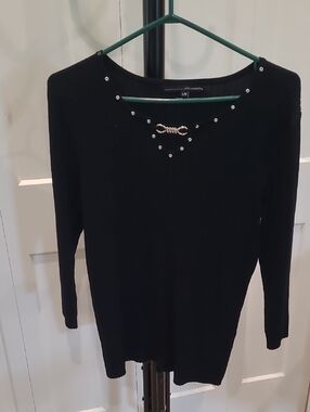 Philosophy Black Long Sleeve Sweater with Stud & Clasp Detail